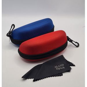 2 felgekleurde brillenkokers van hoge kwaliteit + 2 doekjes / rood en blauw / brillendoos of zonnebril / cadeau / boîte de rangement / Zonnebril Koker / Aland optiek
