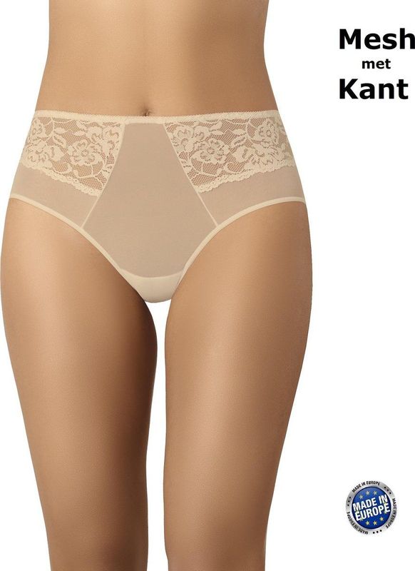 Vida - Teyli - Slips - Beige - Hoge Taille - Netstof met Kant en Bloemenpatroon