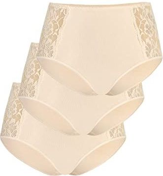 Teyli Multipack damesslip met hoge taille, katoenen slipje, bloemenkant, verpakking van 3 stuks, kleur: zwart wit beige, Beige, 36