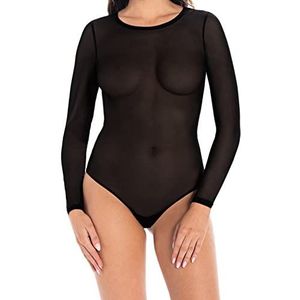 Teyli Bodys dames van hoogwaardig materiaal - lange mouwen body dames getailleerd - bodysuit dames - body dames - body dames - body dames body met katoen gevoerd, zwart, XS