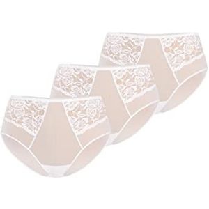 Vida Teyli Slips voor dames, met hoge taille, mesh, kant, comfortabel, ademend, stretch, set van 3, kleur wit, maat 18, wit, maat 46, Wit.