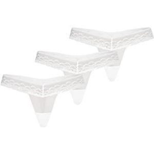 Teyli Damessstring van mesh met kant, verpakking van 3 stuks, wit, XS