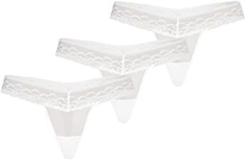 Teyli Damessstring van mesh met kant, verpakking van 3 stuks, wit, XS