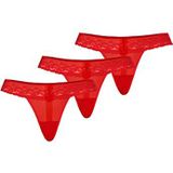 TEYLI - String 'Leo' - Rood - 3 Pack - Kant en Mesh
