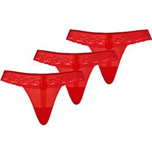 TEYLI - String 'Leo' - Rood - 3 Pack - Kant en Mesh