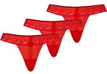 TEYLI - String 'Leo' - Rood - 3 Pack - Kant en Mesh