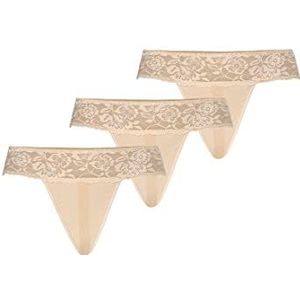 Teyli Damessstring van mesh met kant, verpakking van 3 stuks, beige, L
