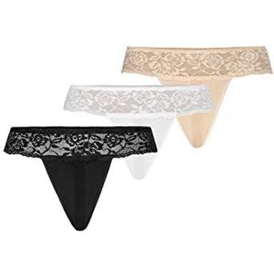 Teyli Damessstring van mesh met kant, verpakking van 3 stuks, multicolor, S