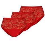 Teyli Damesslip tailleslip katoen hoge taille met kant 3-pack, rood, S
