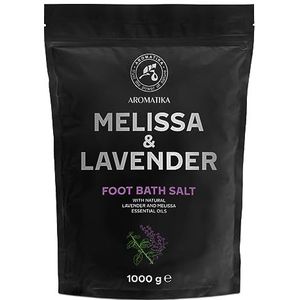 Voetbadzout met zeezout en etherische lavendelolie en melissenolie, 1 kg/1000 g, pedicure badzout, badtoevoeging met natuurzuiver zeezout, voetverzorging voor vermoeide voeten