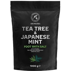 Voetbadzout met zeezout en etherische theeboomolie & muntolie, 1 kg/1000 g, pedicure badzout, badtoevoeging met natuurzuiver zeezout, voetverzorging voor voeten en nagels