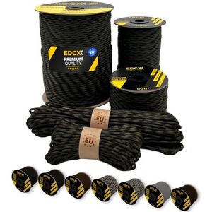 EdcX Paracord 4mm, 20+ Military Colors (15m, 30m, 50m, 100m, 300m) | Ideal for Camping, Survival, Outdoor, Crafting, DIY | 100% Nylon Rope 4mm | Tactical Cord 550 Type III (Black Forest, 30 m)