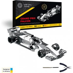 METAL-TIME Mechanisch raceautomodel, F1 auto metalen modelkit, 3D metalen modelkits om te bouwen voor volwassenen, model Formule 1 Grand Prix Falcon