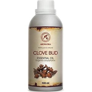 Etherische kruidnagelolie, 500 ml, Eugenia Caryophyllus, kruidnagel, 100% natuurzuiver, aromaolie, kruidnagel, voor aromatherapie in diffusers en geurlampen, kruidnagelbloesemolie voor zeepbereiding, huid en haar
