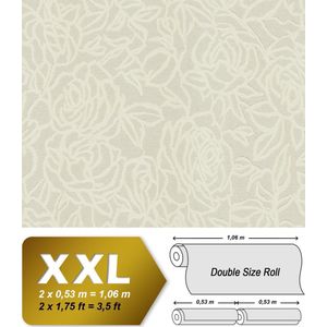 Bloemen behang EDEM 9040-20 vliesbehang hardvinyl warmdruk in reliëf gestempeld met bloemmotief glimmend crème wit grijs 10,65 m2