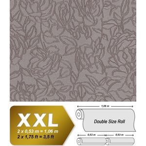 Bloemen behang EDEM 9040-22 vliesbehang hardvinyl warmdruk in reliëf gestempeld met bloemmotief glimmend grijs bruin 10,65 m2