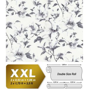Bloemen behang EDEM 9080-20 vliesbehang gestempeld met bloemmotief glanzend wit grijs zilver 10,65 m2
