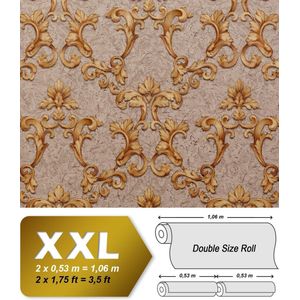 Barok behang EDEM 9085-26 vliesbehang hardvinyl warmdruk in reliëf gestempeld met 3D bloemmotief glanzend beige grijsbeige zandgeel goud 10,65 m2