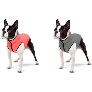 AiryVest Versatile Hondenjas / Hondenjack - Gevoerd - Omkeerbaar - Coral-Grey - Maat: S35 (GELIEVE ALVORENS BESTELLEN OPMETEN)