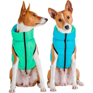 AiryVest Lumi Hondenjas / Hondenjack - Gevoerd - Omkeerbaar - Lightgreen-Blue - Glow In The Dark (lichtgevend) - Maat: S30 (GELIEVE ALVORENS BESTELLEN OPMETEN)