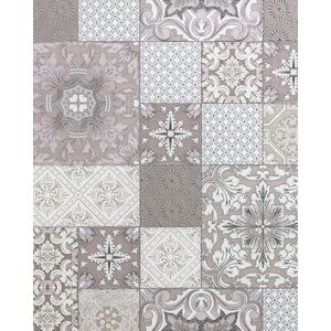 Küchen Bad Tapete Edem 87001BR13 Vinyltapete leicht strukturiert mit Kachelmuster und metallischen Akzenten beige taupe weiß silber 5,33 m2