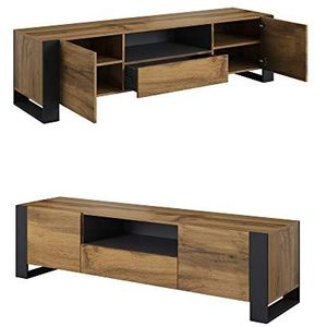 Houten tv-kast, lowboard, onderkast, tv-tafel met 2 deuren, 1 lade, televisiekast, Wotan eiken