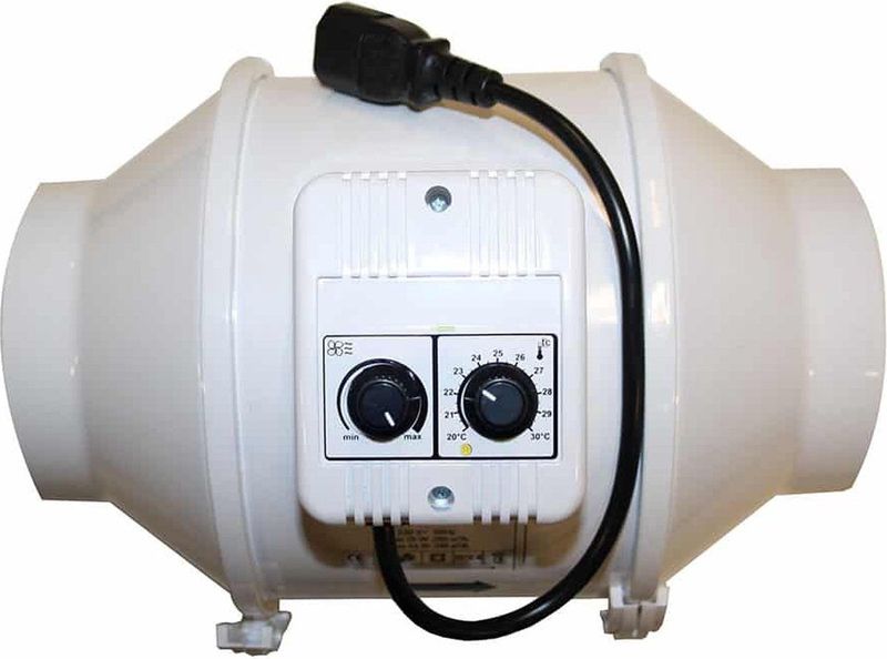 Svent kunststof buisventilator met temperatuur regelaar 552m3 Ã˜ 150mm â€“ TT150U