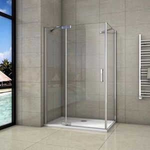 Douchecabine draaideur 100(lengte)x100(zijwand)x200(hoogte) cm, 8mm helder gehard nano antikalkglas, 2x stabilisatorstangen