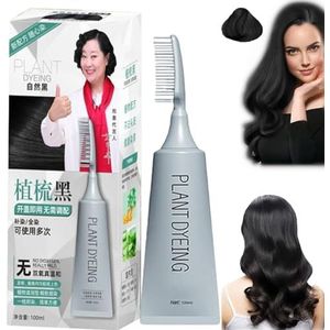 Plantaardige Kam Haarverf, Plantenextract Haarverf Essentie, Verfcrème Met Kam 100% Grijsdekking Haar, Kleur Zwart Haarverf Voor Mannen Vrouwen (Zwart)