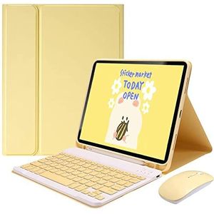 ERY iPad 10.2 Keyboard Case Voor iPad 9 iPad 8 iPad 7 2021/2020/2019 10.2""/Air 3 Pro 10.5"" Afneembaar Draadloos Bluetooth Nederlands Toetsenbord PU Lederen Tas Met Pennenhouder,Geel,With Mouse