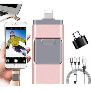4 In 1 High Speed Usb Multi Drive Flash Drive, 4 In 1 Usb Flash Drive 256gb, Flash Drive for Iphone, Android, Pc, 4 In-1 Usb Type C Memory Stick, With 3-In-1 Mobile Phone Charging Cable (32GB,Pink)