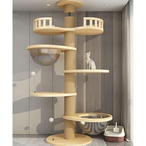 Kattenboom, kattentoren voor binnenkatten van vloer tot plafond, kattenmeubelappartement met meerdere niveaus voor grote katten met hangmat, kattennest en krabpalen (kleur: B)