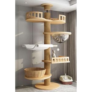 Kattenboom, kattentoren voor binnenkatten van vloer tot plafond, kattenmeubelappartement met meerdere niveaus voor grote katten met hangmat, kattennest en krabpalen (kleur: A)