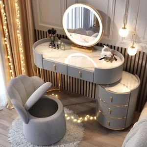EdNey Kaptafel met led-lichtspiegel, make-up kaptafel met 5 laden, slaapkamermake-up, make-uptafel met kluisjes, moderne make-uptafel met stoelen