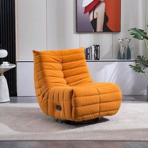 TiLeze Draaibare en schommelende fluwelen fauteuil ligstoel open haard stoel wolkstoel comfortabele luie vloer bank bank hoekzitzak stoelen met verstelbare voetsteun en zijvak (kleur: oranje)