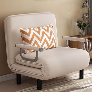 TiLeze Converteerbare slaapbank, 3-in-1 opklapbed met 5-posities verstelbare rugleuning en kussen, luie chaise loungebank, kleine futonstoelbank voor kleine ruimtes (kleur: wit, maat: 80 cm)