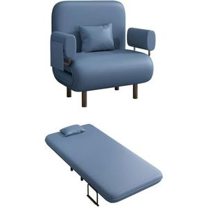 Converteerbaar stoelbed, 3-in-1 slaapstoel met 5 posities verstelbare rugleuning en kussen, vrijetijdschaise loungebank met stevig stalen frame voor thuis en op kantoor (kleur: pauwblauw, maat: 87 cm)