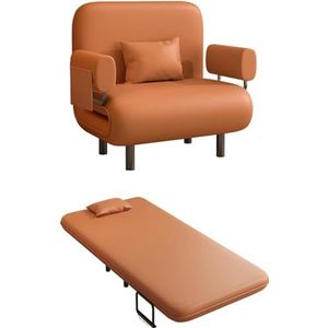 TiLeze Converteerbaar stoelbed, 3-in-1 slaapstoel met 5 posities verstelbare rugleuning en kussen, vrije tijd chaise loungebank met stevig stalen frame voor thuis en kantoor (kleur: oranje, maat: 87