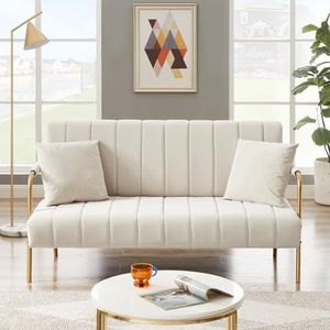 TiLeze Moderne en comfortabele beige kasjmier stoffen bank, comfortabele loveseat met twee kussens, woonkamer sofa