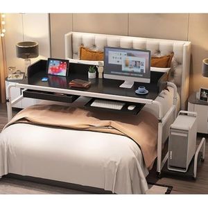 Laptoptafel met wielen, overbed bureau, computertafel, bedtafel, laptop bedtafel, voor thuis en slaapkamer (kleur: A, maat: 140 x 45 cm)