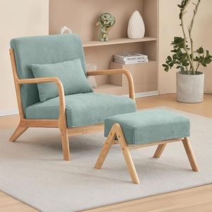 TiLeze Fauteuil met kruk, moderne stoel, stoffen woonkamerstoelen met taillekussen, gewatteerde leesstoel, voor wintertuin in slaapkamer (kleur: B)