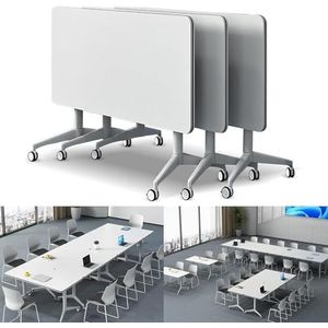 Opvouwbare conferentietafel moderne grote mobiele vergadertafel ronde vergadertafels met stille wielen seminartafel voor kantoortraining klaslokaal (kleur: 3 stuks, maat: 63,4 x 23,6 x 29,5 inch)