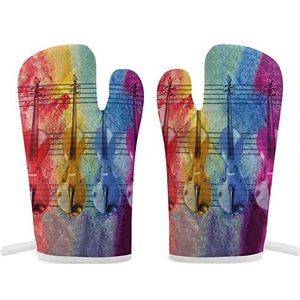 Kleurrijke Aquarel Verf En Violen Oven Mitts Hittebestendige Keuken Oven Handschoenen voor Koken Bakken BBQ