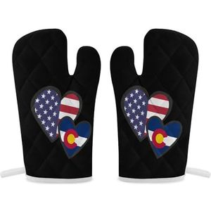 In elkaar grijpende harten Amerikaanse Colorado Vlag Ovenwanten Hittebestendige Keuken Oven Handschoenen voor Koken Bakken BBQ