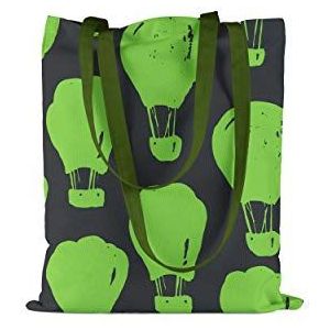 Bonamaison Boodschappentas, bedrukt, herbruikbaar, machinewasbaar, met groene handgrepen, 34 x 40 cm, Meerkleurig, Met groene handgrepen