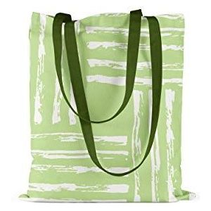 Bonamaison Boodschappentas met lange groene handgrepen, boodschappentas, machinewasbaar, opvouwbaar, canvas met lange handgrepen, grootte: 34 x 40 cm