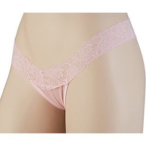 Baci Dames Lace and Mesh Thong, Roze, Large