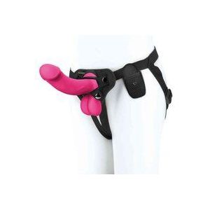 6,5 inch oplaadbare dildo met afstandsbediening met ballen in roze & verstelbare harnas set - riem op/Pegging door Pegasus