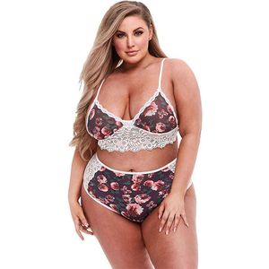 Baci - Grey Floral & Lace Bra Set S/M