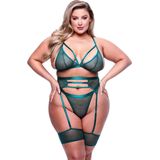 3PC STRAPPY BR - GARTER & PANTY SET GREE - QUEEN